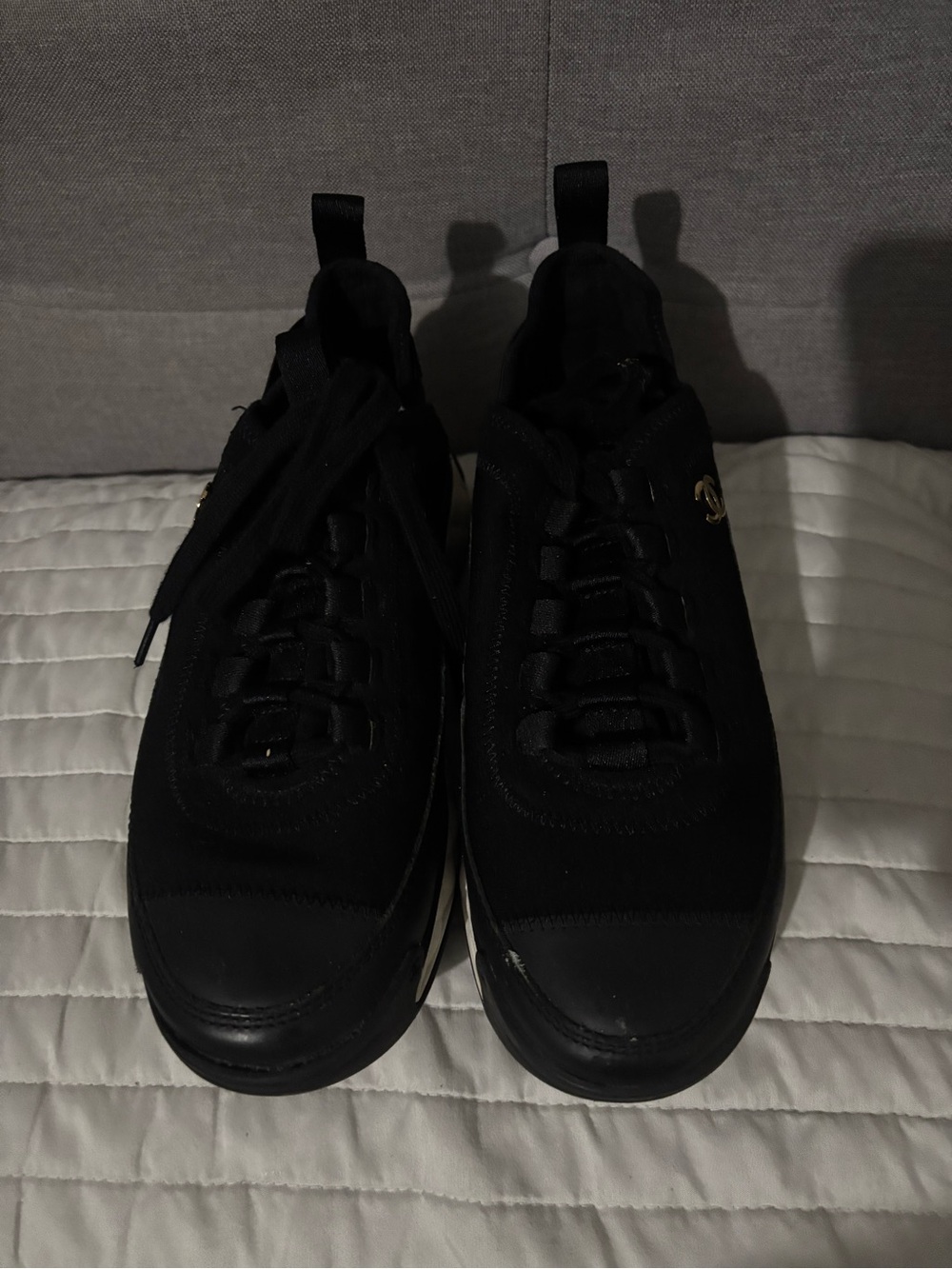 CHANEL Black Women's Logo Trainer Sneakers